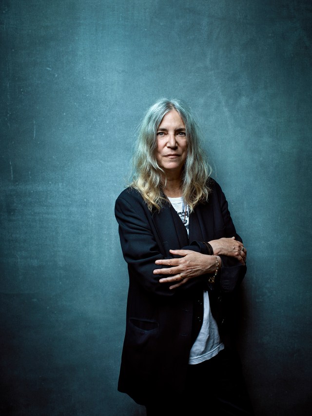 Patti Smith photographed in the Amtrak departure lounge at Penn Station, New York City, 8/27/2015