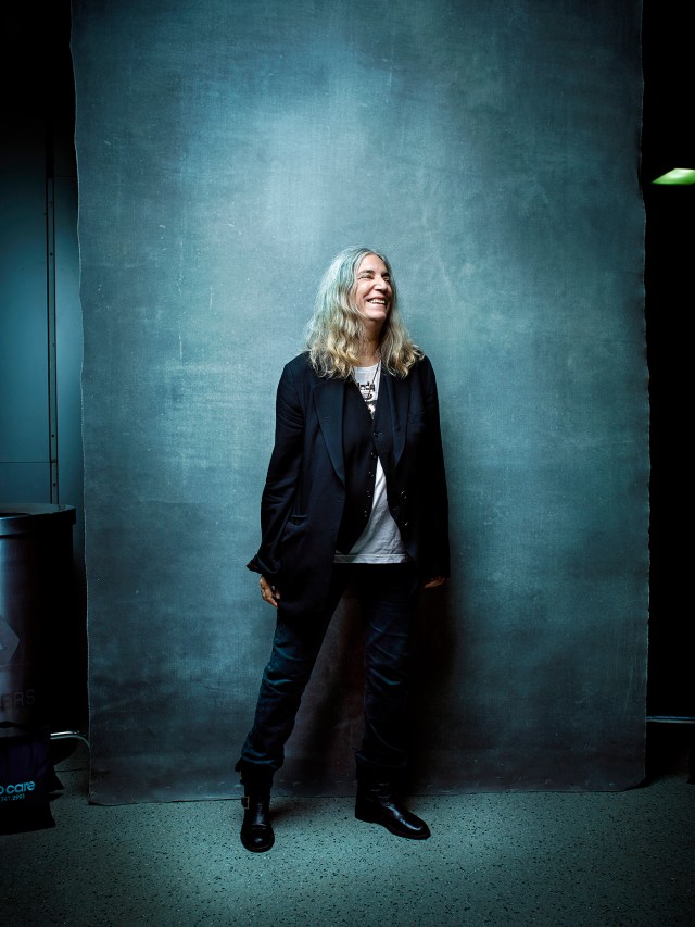 Patti Smith photographed in the Amtrak departure lounge at Penn Station, New York City, 8/27/2015