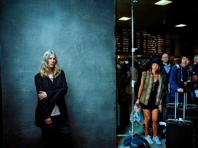 Patti Smith photographed in the Amtrak departure lounge at Penn Station, New York City, 8/27/2015